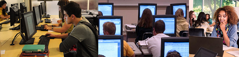 Students using computer equipment.