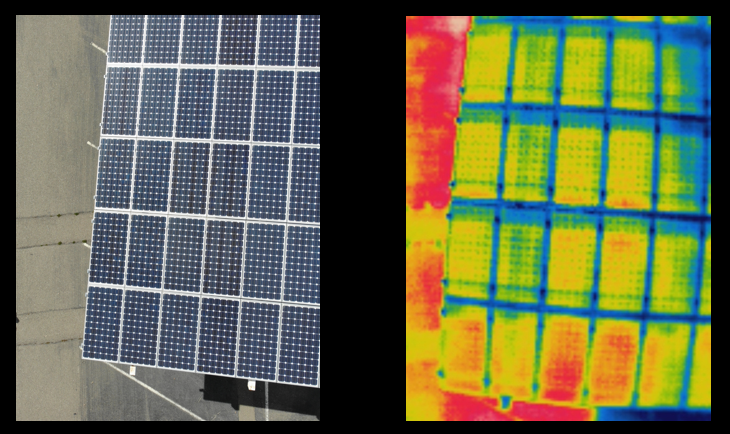 Comparison of Visual and Thermal image of a solar Array