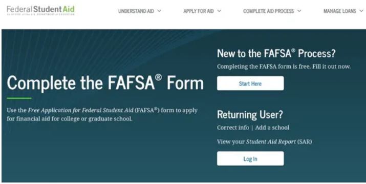 FAFSA homepage link to FAFSA