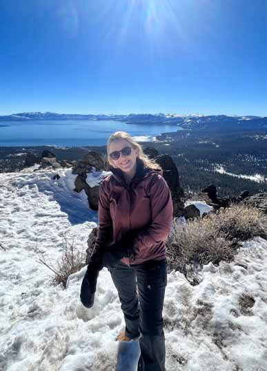 Professor Amanda Brown with Lake Tahoe in the background