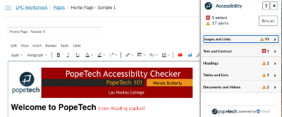 Popetech side panel in Canvas Rich Content Editor