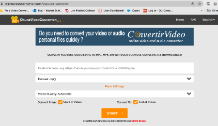 Web page of online video converter.
