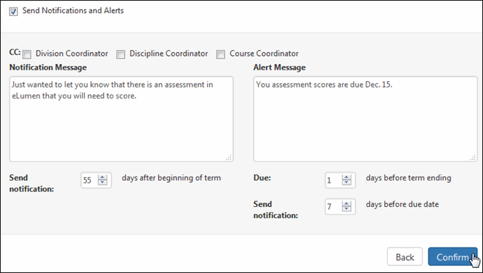 On the next screen, you have the option to send notifications to instructors of the course's sections and copy others.