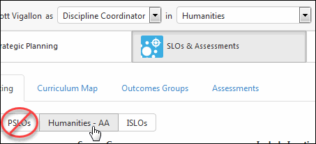 Click SLOs & Assessments, then click the button for your degree/certificate.