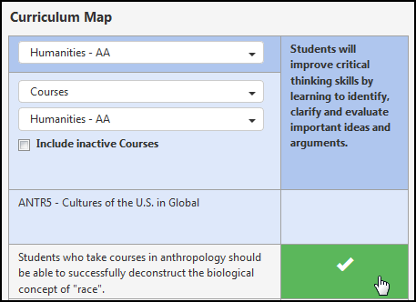 Clicking a box for an course SLO will map it to the corresponding PSLO.