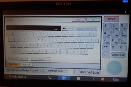 Ricoh touch screen keyboard.