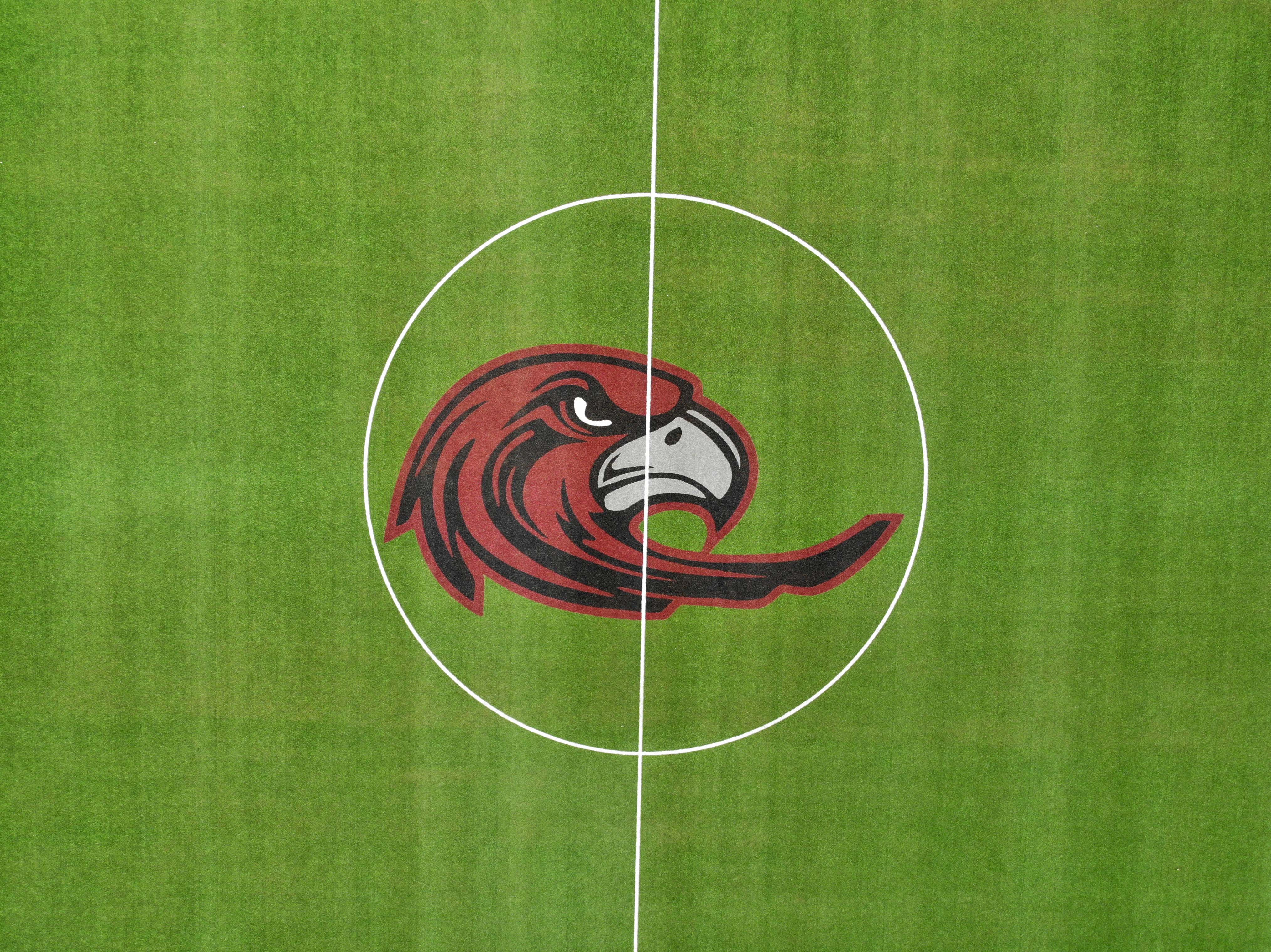Hawk Logo at Midfield of the Soccer Pitch