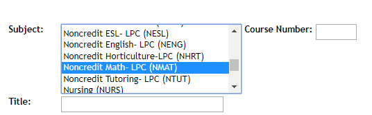 ClassWeb Subject Noncredit Math NMAT