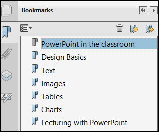 Bookmarks feature in a PDF.