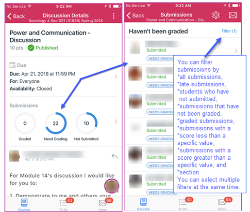 Grading and filtering within a course.