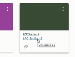 Canvas course card on Dashboard