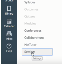 Arrow pointing to Settings in course navigation menu