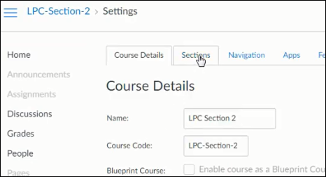 Arrow pointing to click the Sections tab