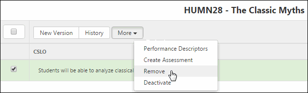 If you want to deactivate or remove an SLO, check the box in front of it, click More, then select either Deactivate or Remove.