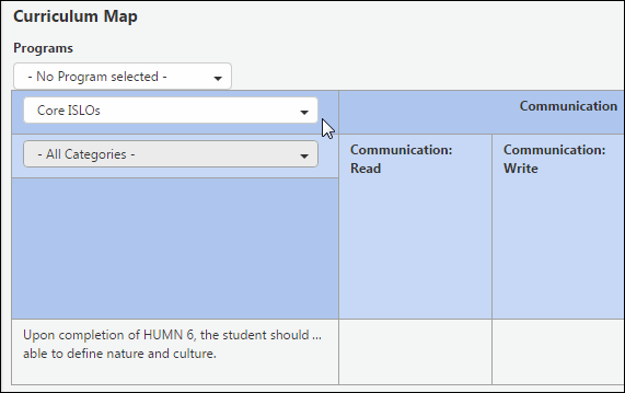 In the second drop-down, choose Core ISLOs.