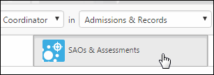If you need to map SAOs to institutional outcomes without creating the SAO first, make sure you are in your Student Services areas as the coordinator, and click SAOs & Assessments.