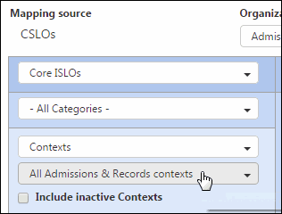 From the drop-downs on the left, choose Core ISLOs, Contexts, and All (your area) contexts.