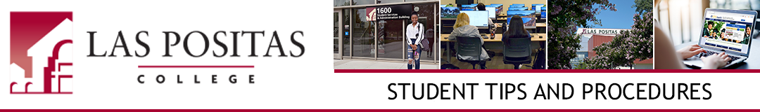 Las Positas College student tips and procedures program header graphic and campus logo