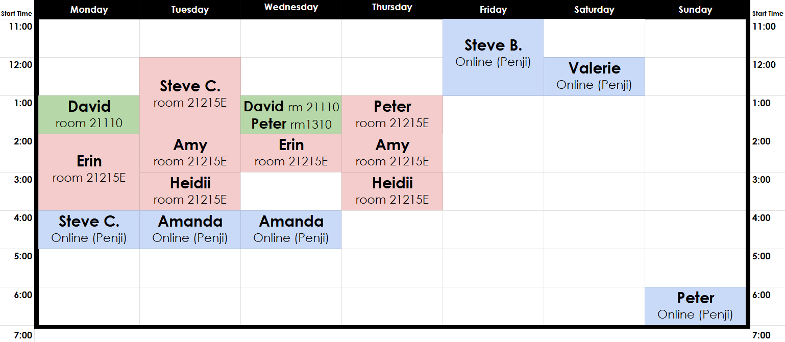 Reading And Writing (RAW) Tutoring Calendar